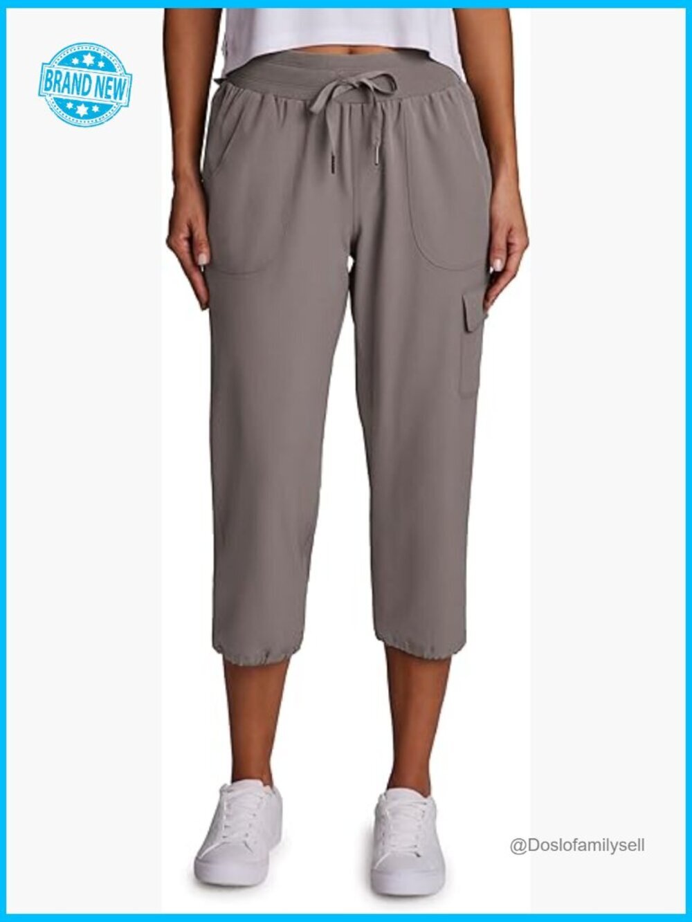Cargo Capri Pants with Pockets Lightweight Woven Drawstring Activewear Relaxed
